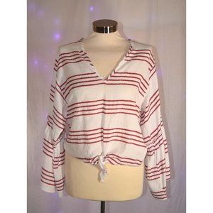 Anthro Lavender Field White/ Red Blouse size Large